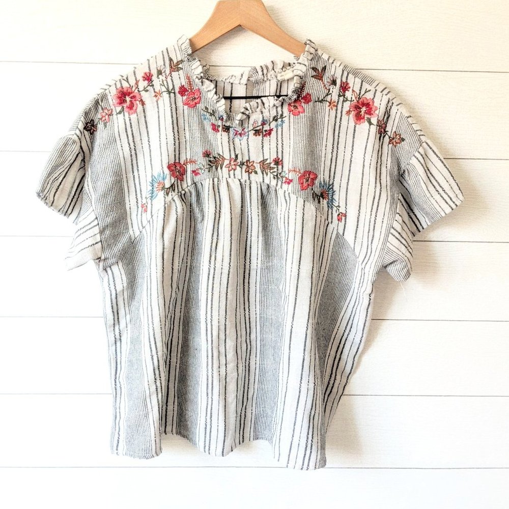 Eyeshadow Floral Embroidered Boho Top XL